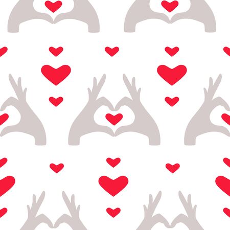 Seamless pattern with hearts. Hands holding a heart. Vector illustrationのイラスト素材