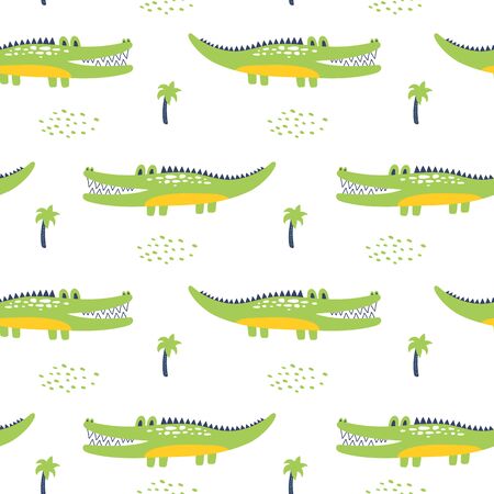 Seamless pattern with crocodile. Kids vector illustrationsのイラスト素材