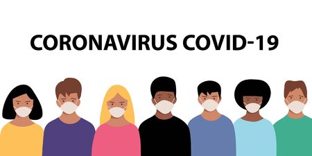 Group of people in protective medical face masks to prevent disease. Vector illustrationのイラスト素材