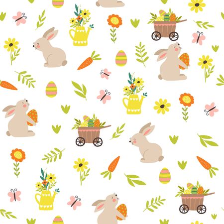 Happy Easter Seamless pattern with rabbit. Vector illustrationのイラスト素材