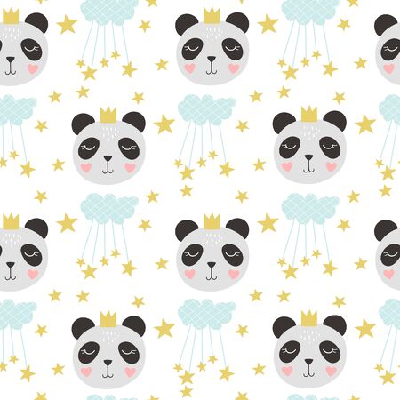 Seamless Pattern with cute panda. Kids print. Vector illustrationのイラスト素材