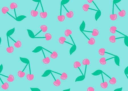 Seamless pattern with cherry on a blue background. Vector illustrationのイラスト素材