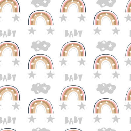 Seamless pattern with rainbow on a white background. Vector Illustrationのイラスト素材