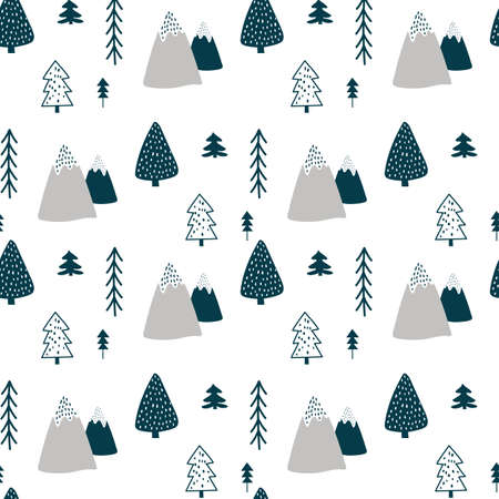 Winter pattern with christmas tree. Vector illustrationsのイラスト素材