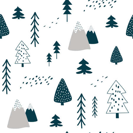Winter pattern with christmas tree. Vector illustrations