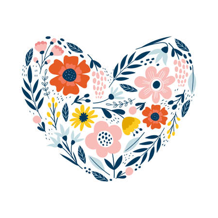 Floral heart on the white background. Love Heart for Valentine's Day or weddings. Vectorのイラスト素材