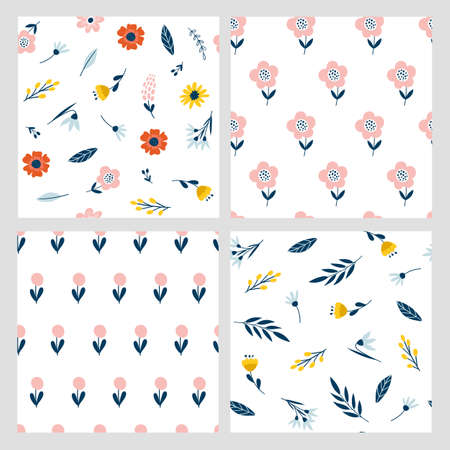 Seamless pattern set with flowers. Design for fabric print. vector illustrationのイラスト素材