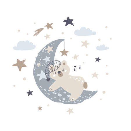 Cute bear sleeping on the moon. vector illustrationのイラスト素材