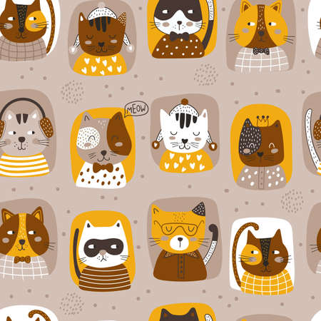 Seamless pattern with cute cat. kids print. vectorのイラスト素材