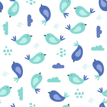 Seamless pattern with hand drawn birds. kids print. vector illustrationsのイラスト素材