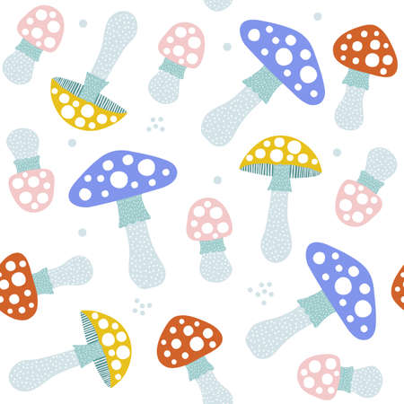 Seamless pattern with cute mushrooms. kids print. vector illustration.のイラスト素材