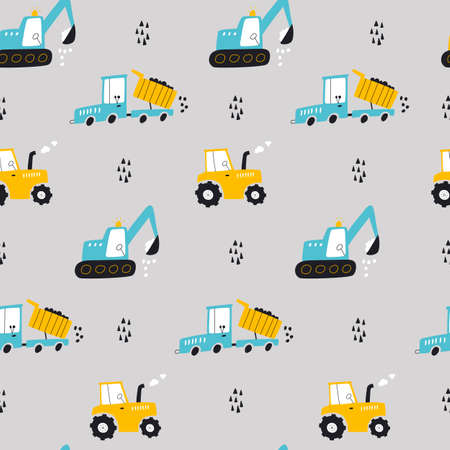 Seamless pattern with building equipment. kids print. Vector hand drawn illustration.のイラスト素材