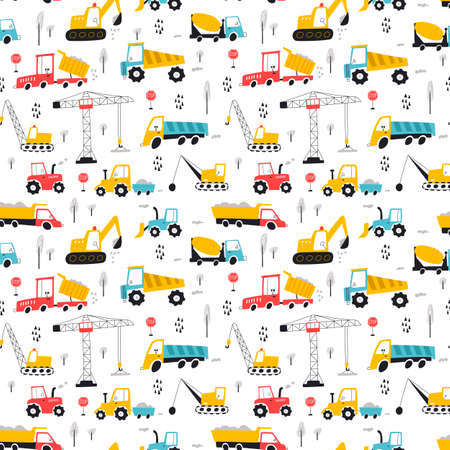 Seamless pattern with building equipment. kids print. Vector hand drawn illustration.のイラスト素材
