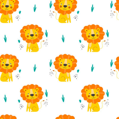 Seamless pattern with cute lion. vector illustrationのイラスト素材