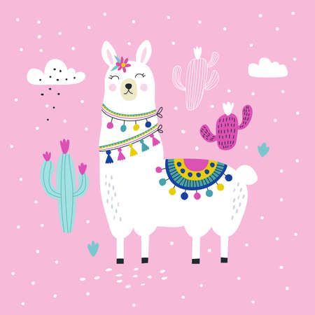 Card with cute llama. vector illustrationsのイラスト素材