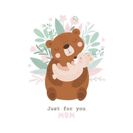 Happy Mother's Day card with cute bear. vector illustrationのイラスト素材