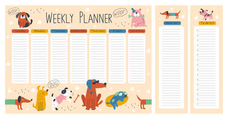 Hand drawing weekly planner with dogs. vector illustrationsのイラスト素材