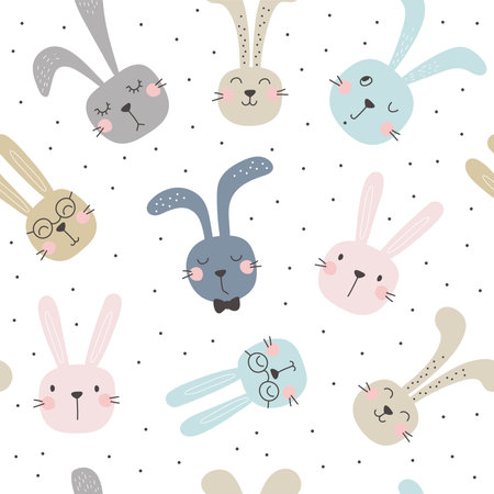 Seamless pattern with cute rabbits. vector illustrationsのイラスト素材