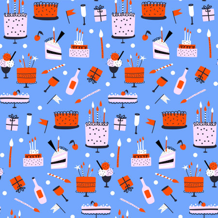 Seamless pattern with birthday elements. vector illustrationsのイラスト素材
