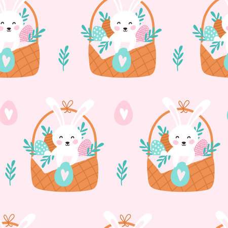 Happy easter seamless pattern with cute rabbit. vector illustrationsのイラスト素材