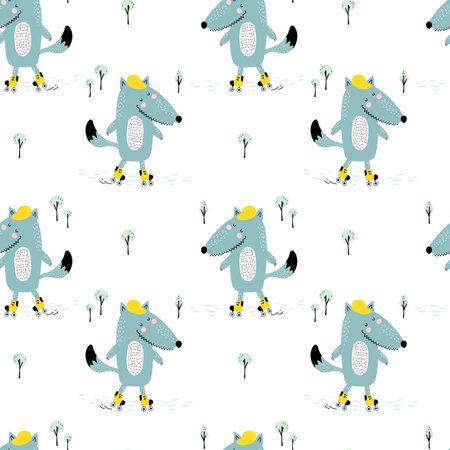 Card with cute wolf. kids print. vector illustrationのイラスト素材