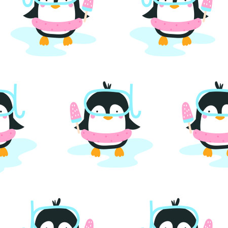 Seamless pattern with cute penguin. summer print. vector illustrationのイラスト素材