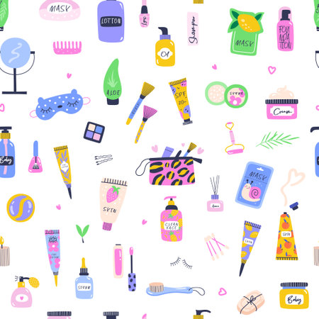 Pattern with design elements on self care. vector illustrationsの写真素材