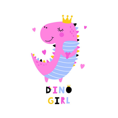 Card with cute dino. Good for Poster or t-shirt textile graphic design. vector illustrationsのイラスト素材