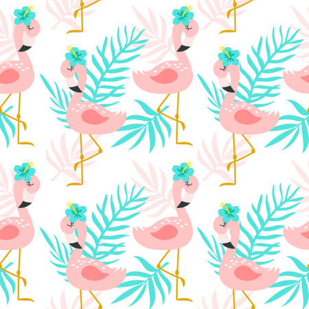 Seamless pattern with flamingos. vector illustrationsのイラスト素材