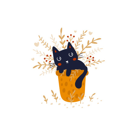 Cute cat sitting in a flower pot. vector illustrationsのイラスト素材
