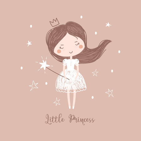 Cute little princess girl. Vector illustration for kidsのイラスト素材