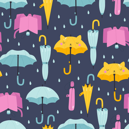 Seamless pattern with umbrellas. vector illustrationのイラスト素材