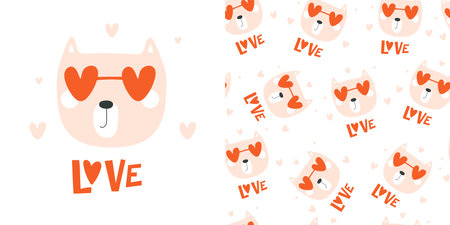 Valentine's Day card with bear, vector illustrationのイラスト素材