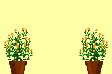 Indoor and outdoor landscape garden potted plants isolated on white. Vector set green plant in pot, illustration of flowerpot bloomのイラスト素材