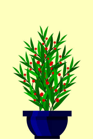 Indoor and outdoor landscape garden potted plants isolated on white. Vector set green plant in pot, illustration of flowerpot bloomのイラスト素材