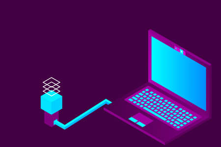 Isometric vector set of computer laptop tablet pc and smart-phone. 3d devices on modern background.
