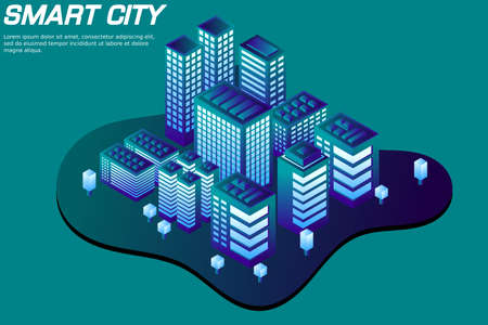 Isometric Future City. Real estate and construction industry concept. Virtual reality. Vector illustration.のイラスト素材