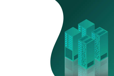Server room isometric, Cloud storage data, Data center, Big data processing and computing...