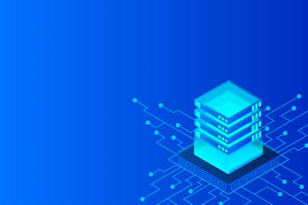 Concept of big data processing energy station of future server room rack data center isometric...