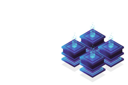 Server room isometric, Cloud storage data, Data center, Big data processing and computing...