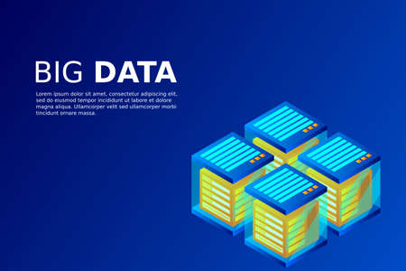 Concept of big data processing energy station of future server room rack data center isometric vector illustrationのイラスト素材
