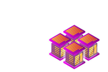 Concept of big data processing energy station of future server room rack data center isometric...