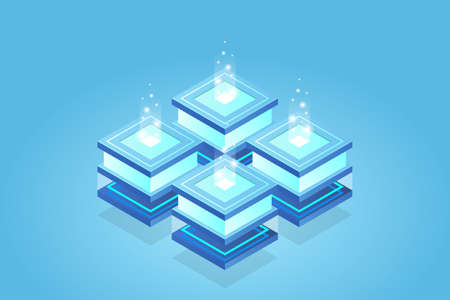 Server room isometric, Cloud storage data, Data center, Big data processing and computing technology. Vector illustrationのイラスト素材