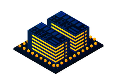 Smart city or intelligent building isometric vector concept. Modern smart city urban planning and development infrastructure buildings. Creative vector illustration on gradient background.のイラスト素材