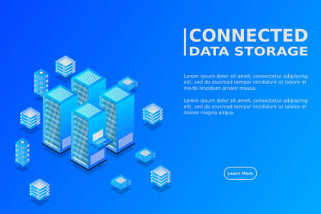 Mainframe, powered server, high technology concept, data center, cloud data storage isometric vector...