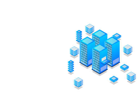 Mainframe, powered server, high technology concept, data center, cloud data storage isometric vector...