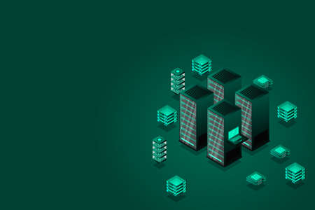 Mainframe, powered server, high technology concept, data center, cloud data storage isometric vector illustration ultraviolet backgroundのイラスト素材