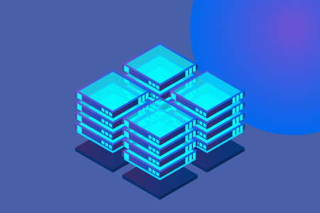 Mainframe, powered server, high technology concept, data center, cloud data storage isometric vector illustration ultraviolet backgroundのイラスト素材