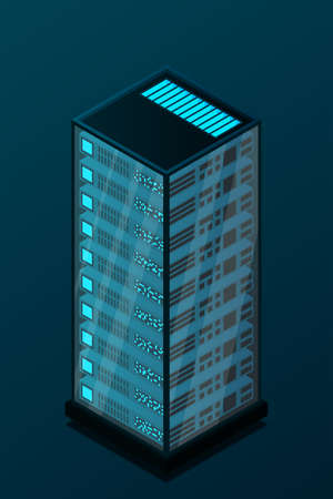 Mainframe, powered server, high technology concept, data center, cloud data storage isometric vector...