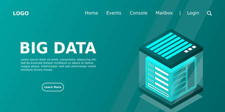 Isometric Digital Technology Web Banner. BIG DATA Machine Learning Algorithms. Analysis and Information. Big Data Access Storage Distribution Information Management and Analysis.のイラスト素材